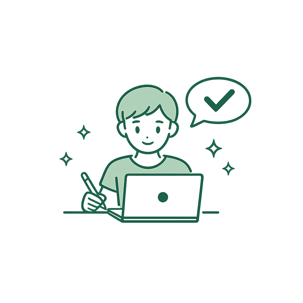 Student practising on a laptop with progress checkmarks